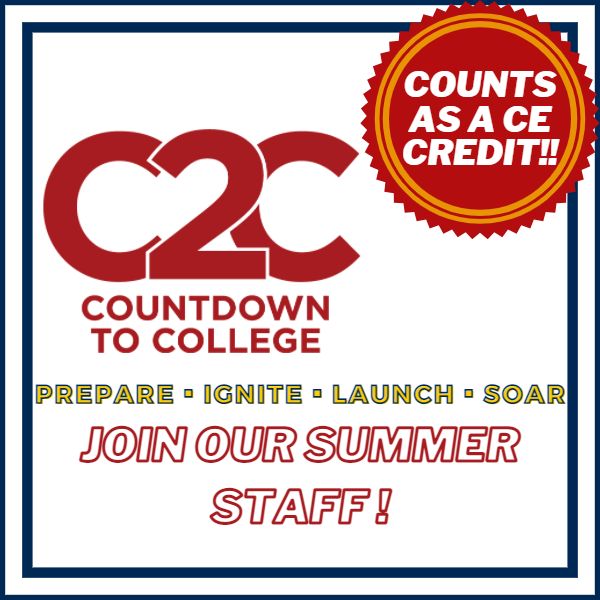 Countdown to College Icon with the words join our summer staff underneath.