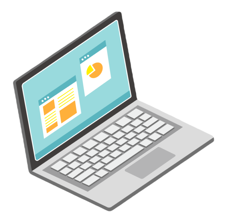 icon of a computer with data on the screen