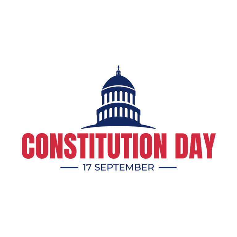 Image shows the navy outline of capital rotunda above the words, "Constitution Day" in red with the date, "17 September" written in navy underneath.  
