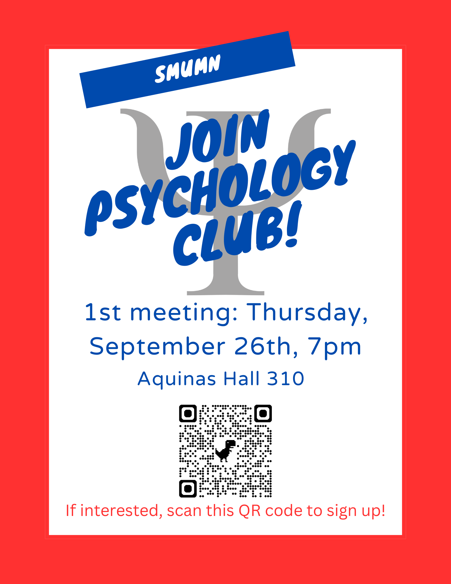 Psychology Club poster with QR code