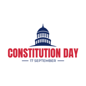 Image shows the text, Constitution Day, 17 September" in red and blue font.