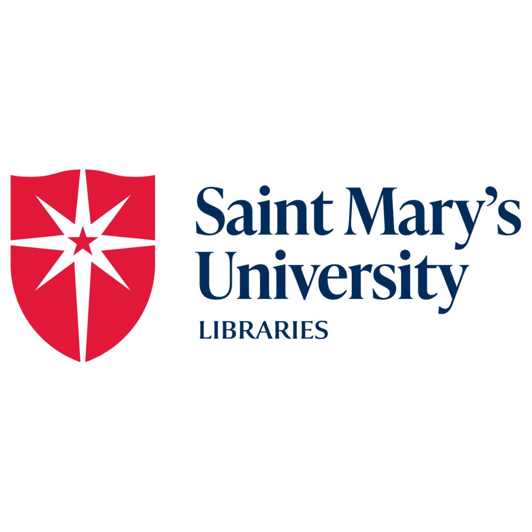 Images shows Saint Mary's logo in red with navy text reading, Saint Mary's University Libraries.