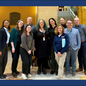 Caption: SMUMN MSW faculty and staff pose with Rep Gomez after a discussion regarding current legislation impacting social work clientele.