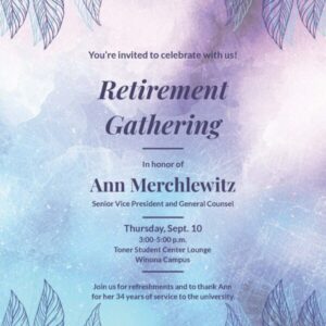 Invitation to retirement celebration for Ann Merchlewitz